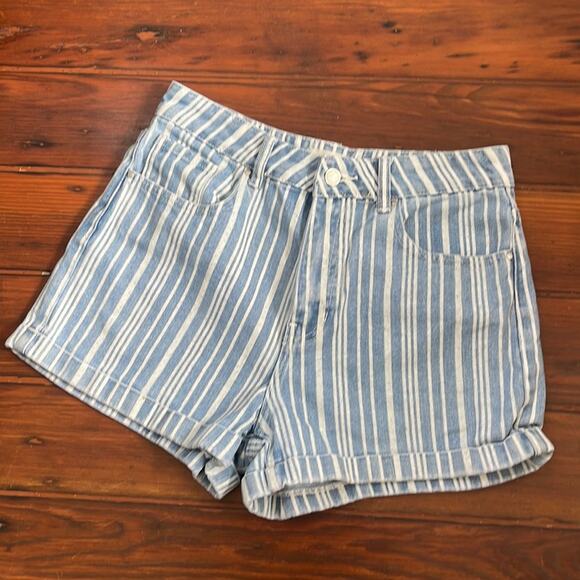 PACSUN Mom Striped cuffed hi rise denim jean shorts sz 27 - Picture 1 of 6